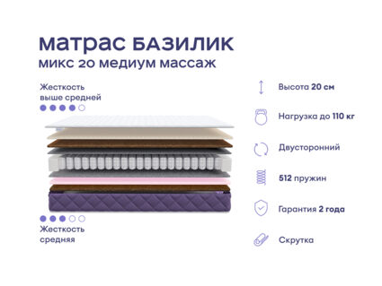 Кровать Димакс Левита + матрас Базилик Микс 20 медиум массаж 1425
